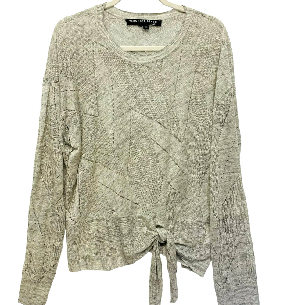 Veronica Beard Elina Tie-Front Linen Light Knit Sweater Sz L